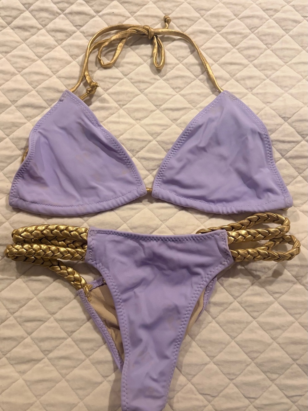 Ravish Sands Lilac Triangle Bikini with Gold Braided Straps
